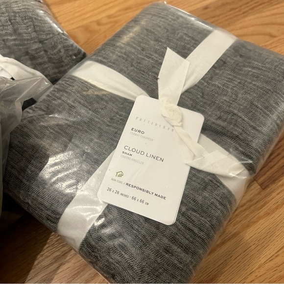 POTTERY BARN Quilted Cloud Linen Euro Charcoal Shams New!! 26”x26” set of 3 - Picture 6 of 9